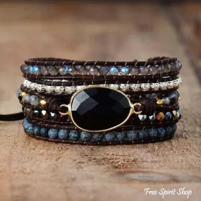 Natural Black Onyx Beaded Wrap Bracelet by Free Spirit