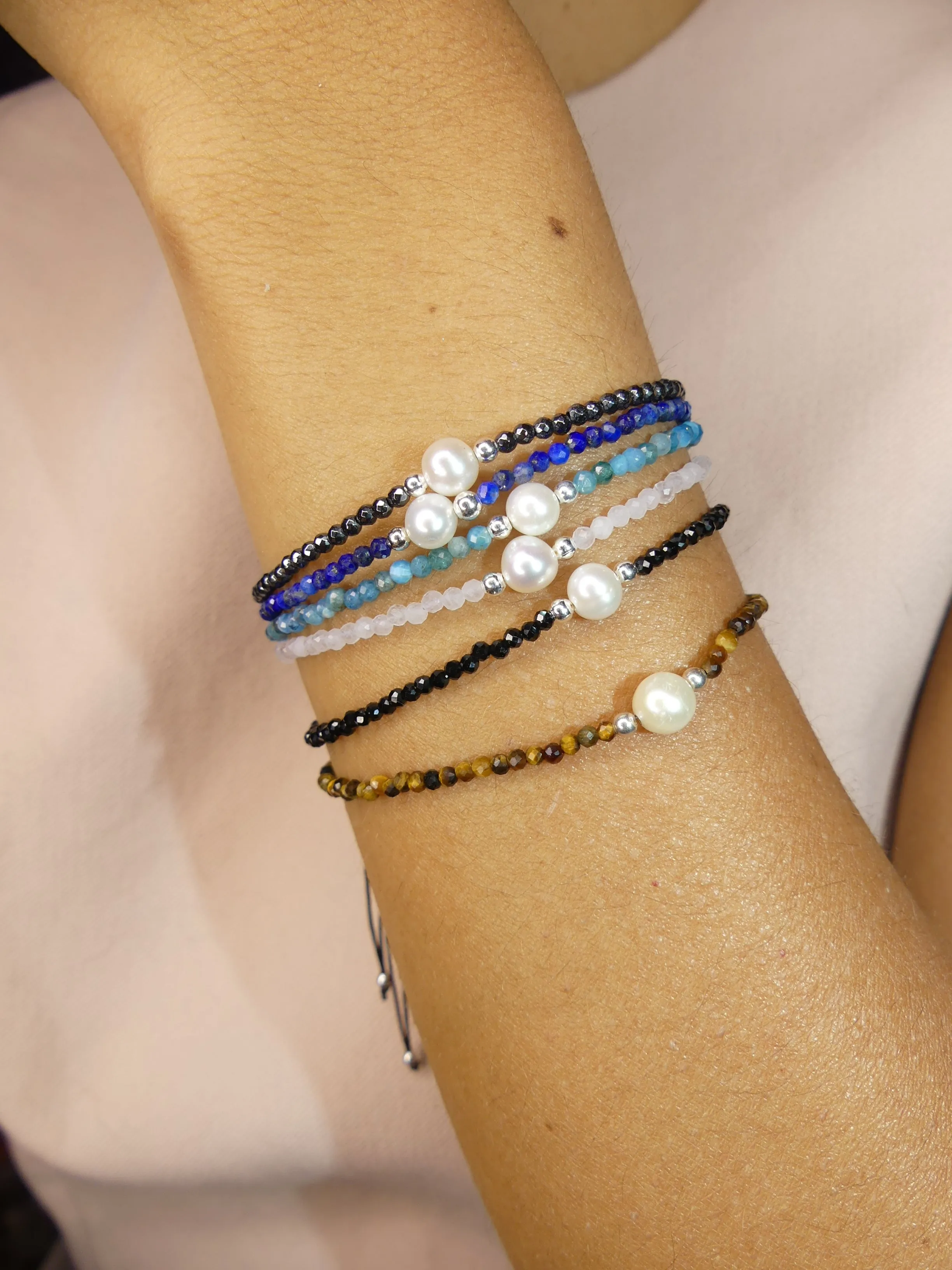 Natural Gemstone and Pearl Bead Bracelet Birthstone Luxury Adjustable Chakra Hypoallergenic KESLEY Luxury Jewelry