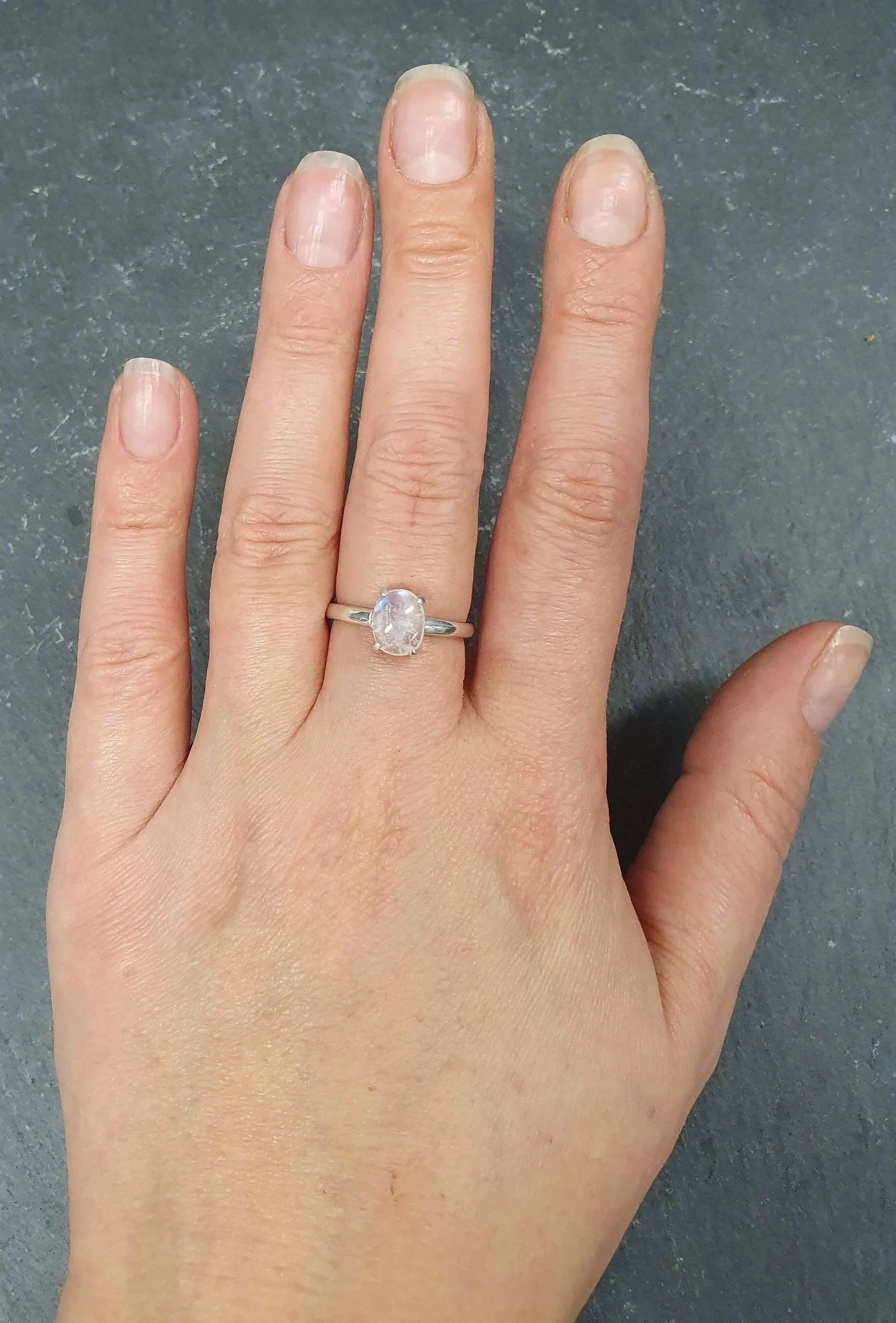 Natural Moonstone Ring -  Vintage Solitaire Ring - Silver Moonstone Ring