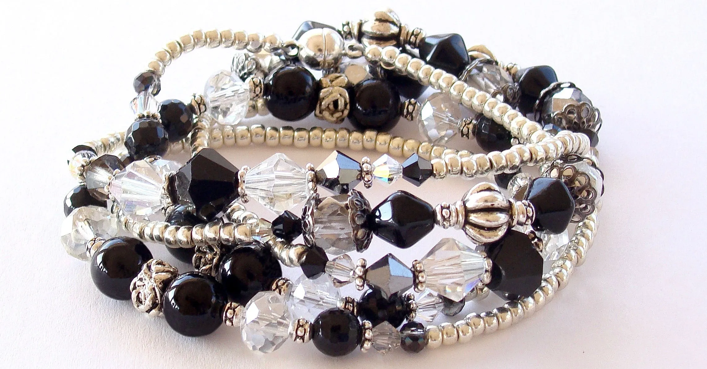 Odile: Black and Silver Wrap Bracelet