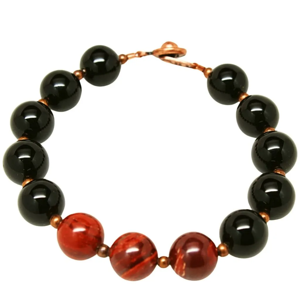 Onyx and Red Snakeskin Jasper 'Protected' Gemstone Beaded Bracelet