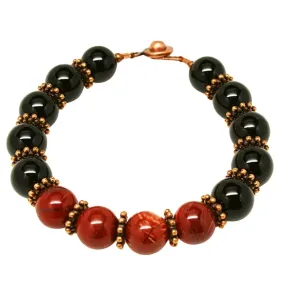 Onyx and Red Snakeskin Jasper 'Protected' Gemstone Beaded Bracelet