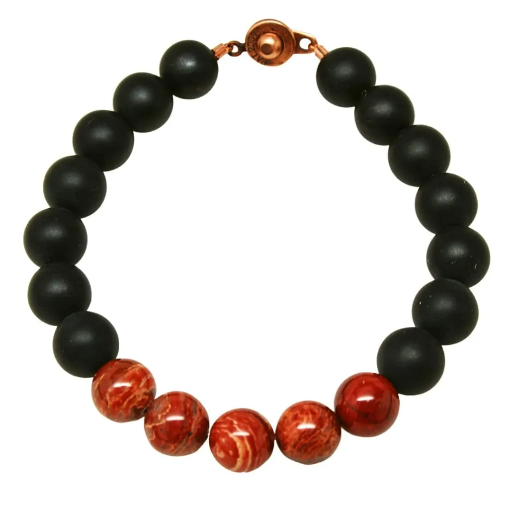 Onyx and Red Snakeskin Jasper 'Protected' Gemstone Beaded Bracelet