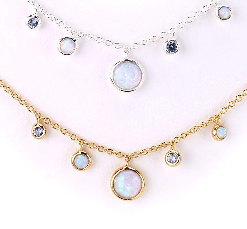 Opal and Blue Topaz Stone Charms Necklace