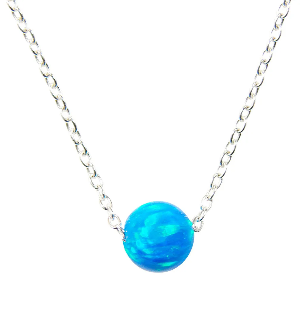 Opal Ball Bead Dot Necklace 925 Sterling Silver Link Chain. Bridesmaid Necklace