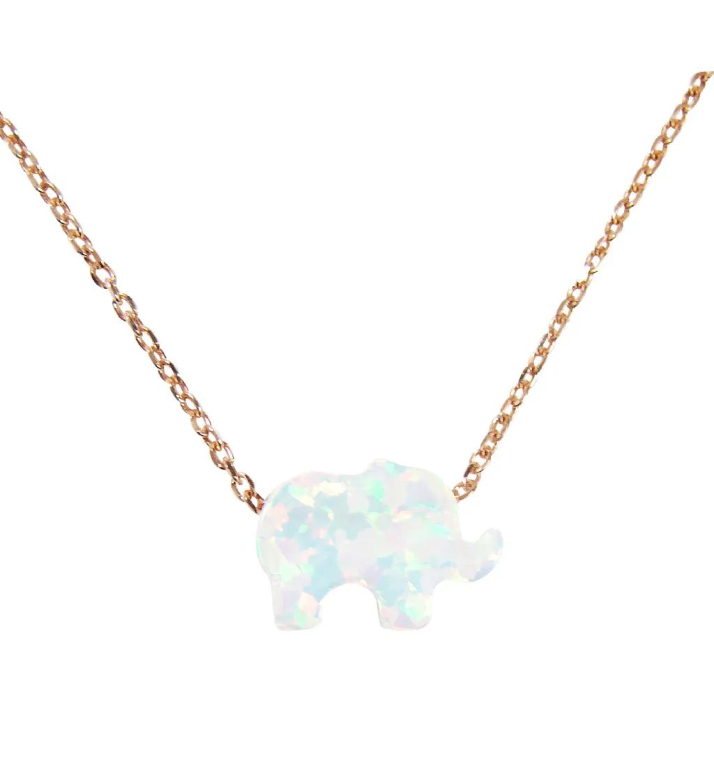 Opal Elephant Pendant Necklace Rose Gold Plated Sterling Silver Chain