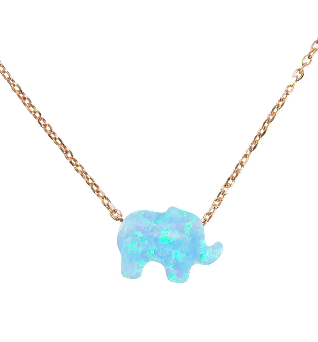 Opal Elephant Pendant Necklace Rose Gold Plated Sterling Silver Chain