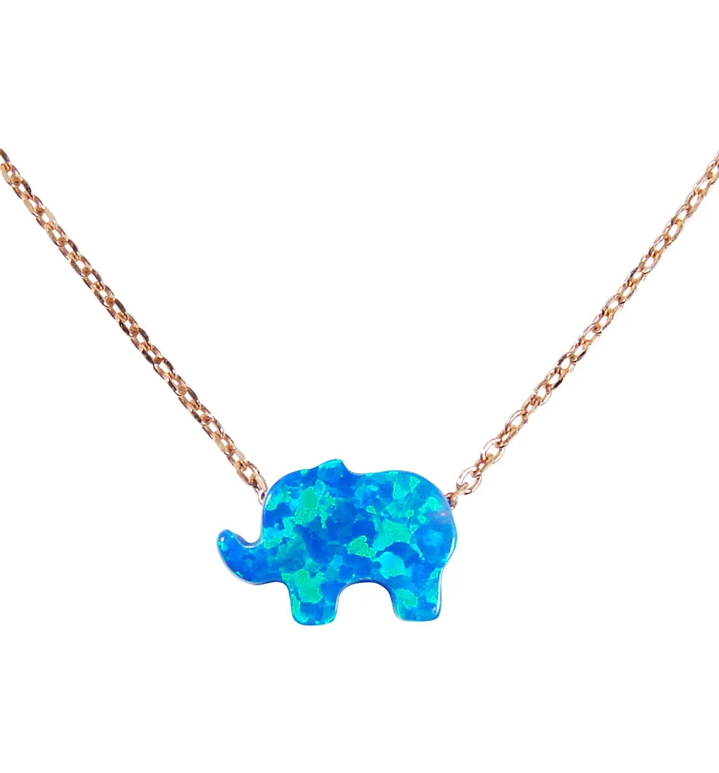 Opal Elephant Pendant Necklace Rose Gold Plated Sterling Silver Chain