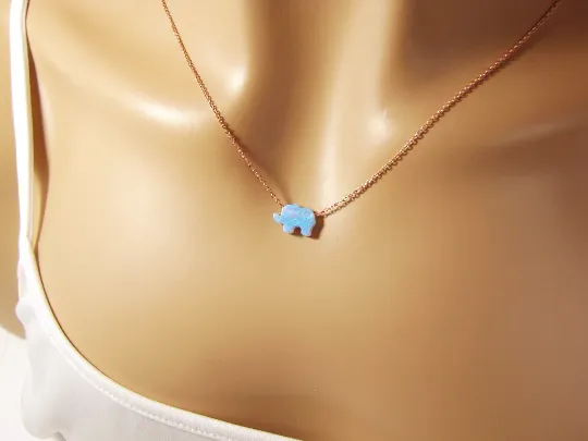 Opal Elephant Pendant Necklace Rose Gold Plated Sterling Silver Chain