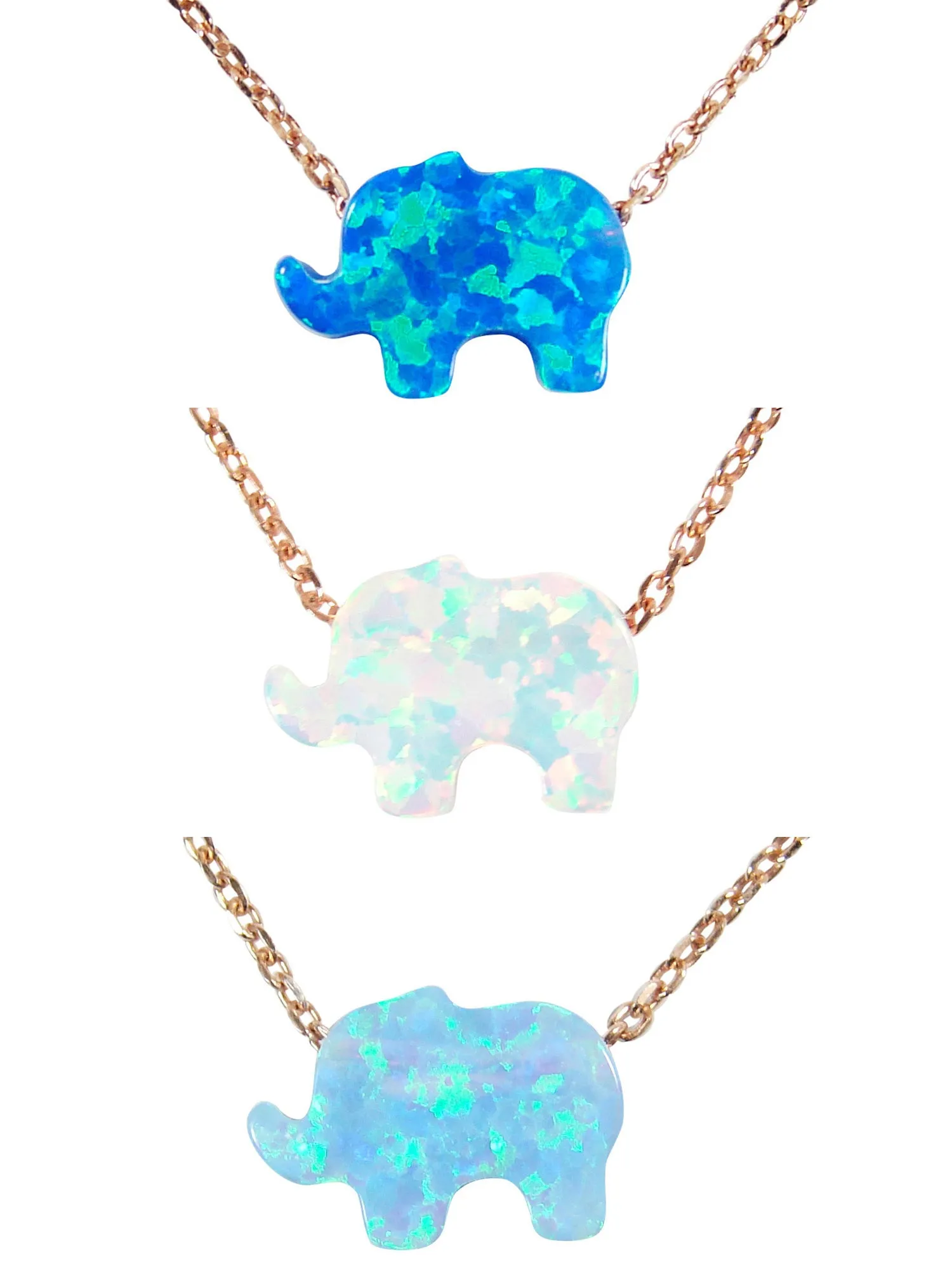 Opal Elephant Pendant Necklace Rose Gold Plated Sterling Silver Chain