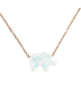Opal Elephant Pendant Necklace Rose Gold Plated Sterling Silver Chain