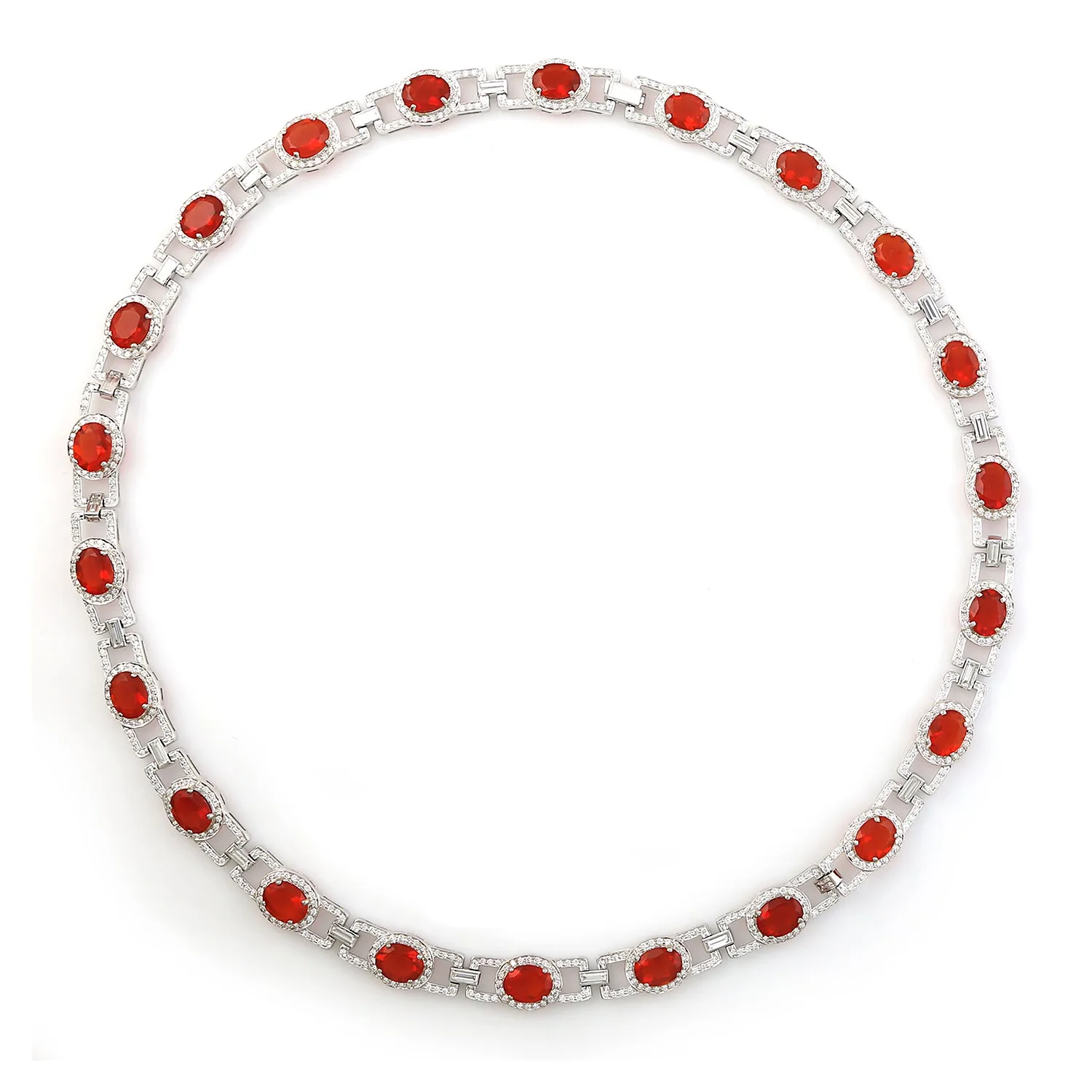Opal Fire Diamond Beautiful Princess Necklace In 18k White Gold