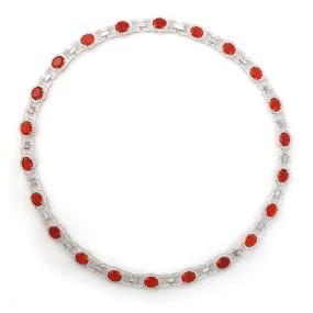 Opal Fire Diamond Beautiful Princess Necklace In 18k White Gold