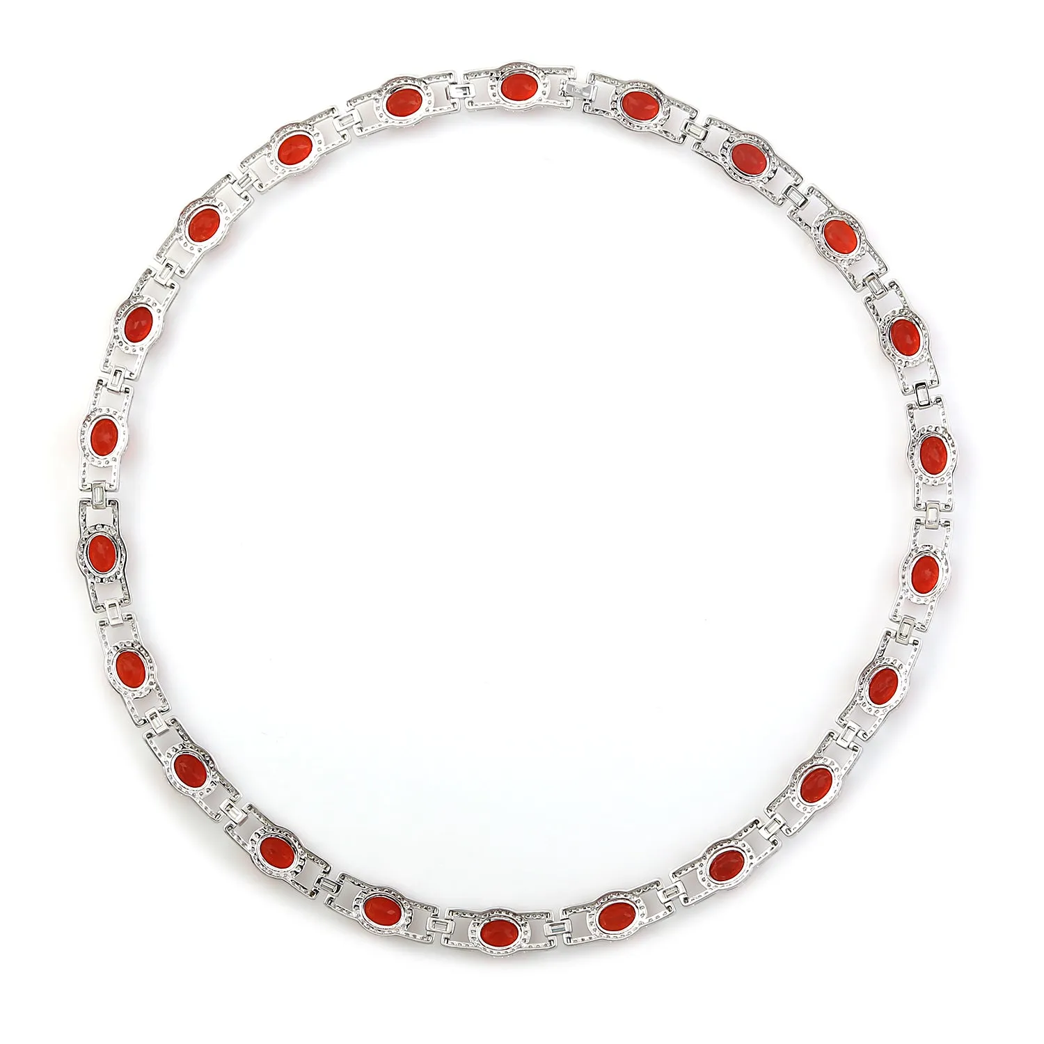 Opal Fire Diamond Beautiful Princess Necklace In 18k White Gold