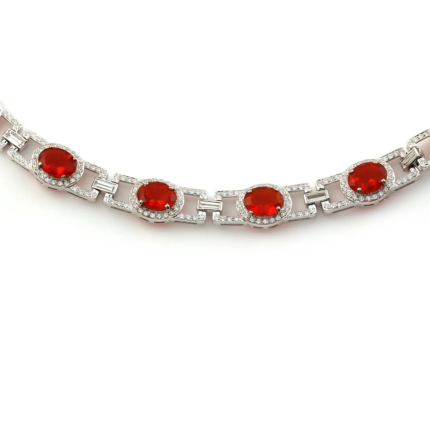 Opal Fire Diamond Beautiful Princess Necklace In 18k White Gold