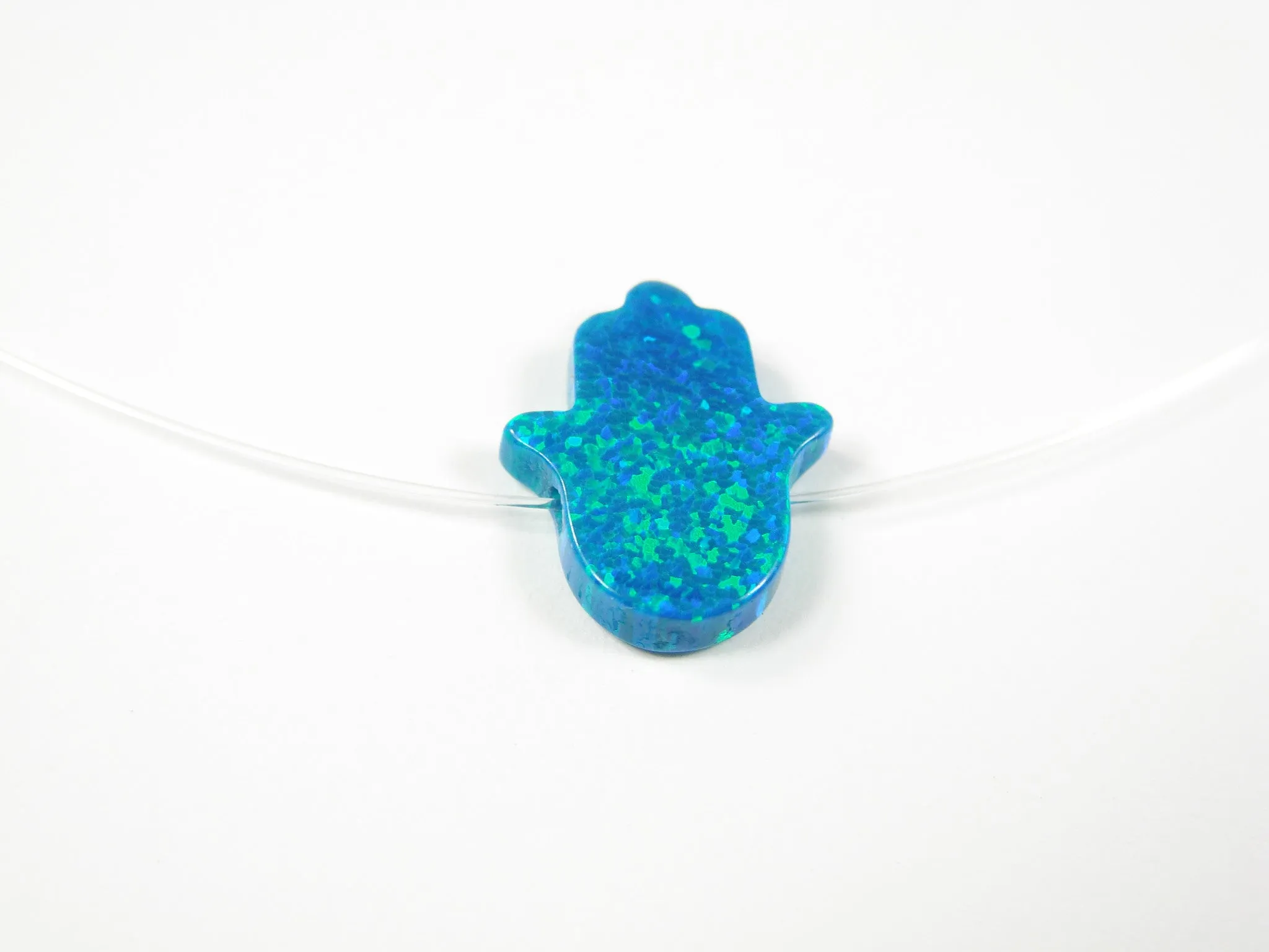 Opal Hamsa Hand Clear Necklace Floating Illusion Pendant
