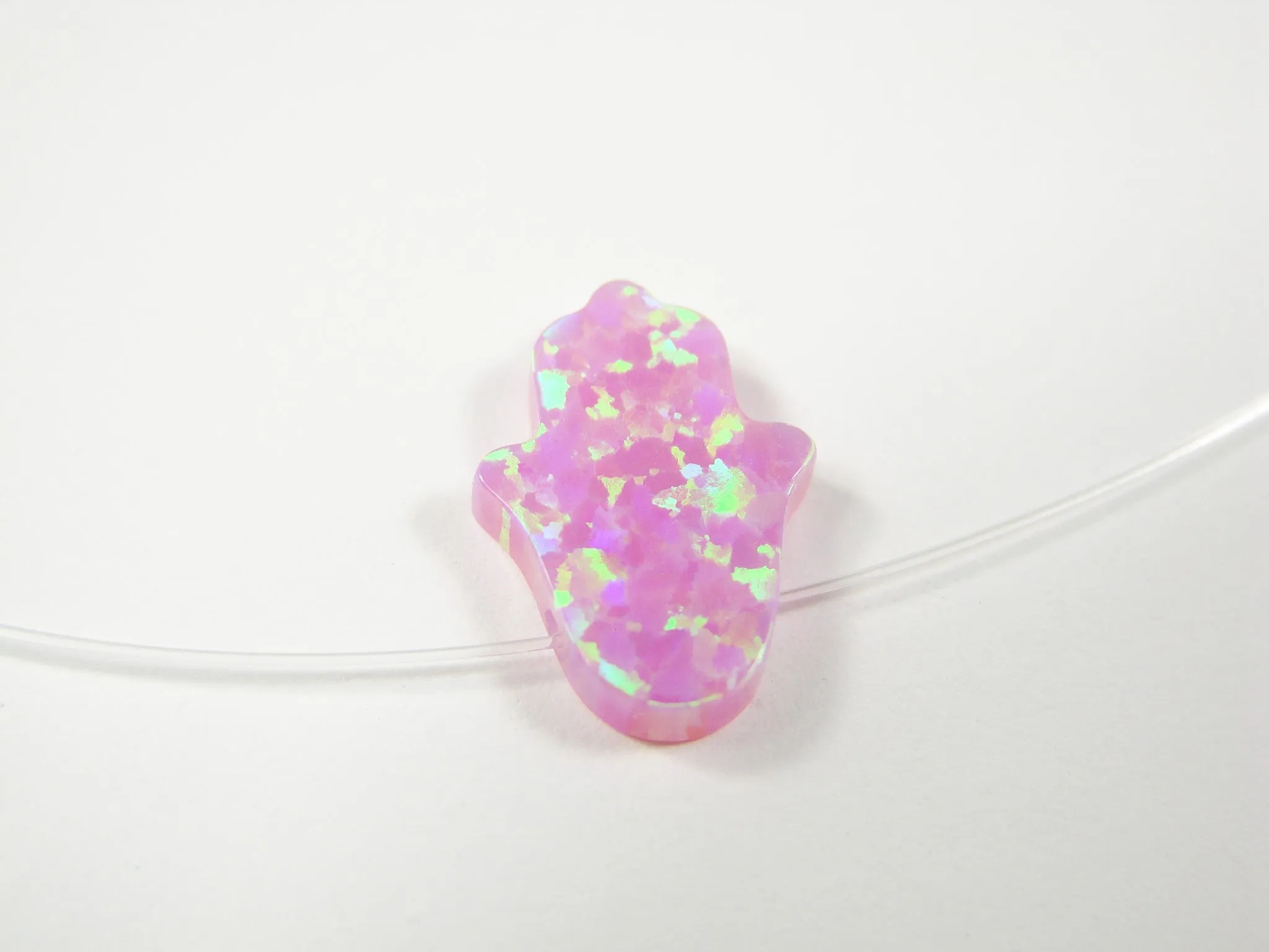 Opal Hamsa Hand Clear Necklace Floating Illusion Pendant