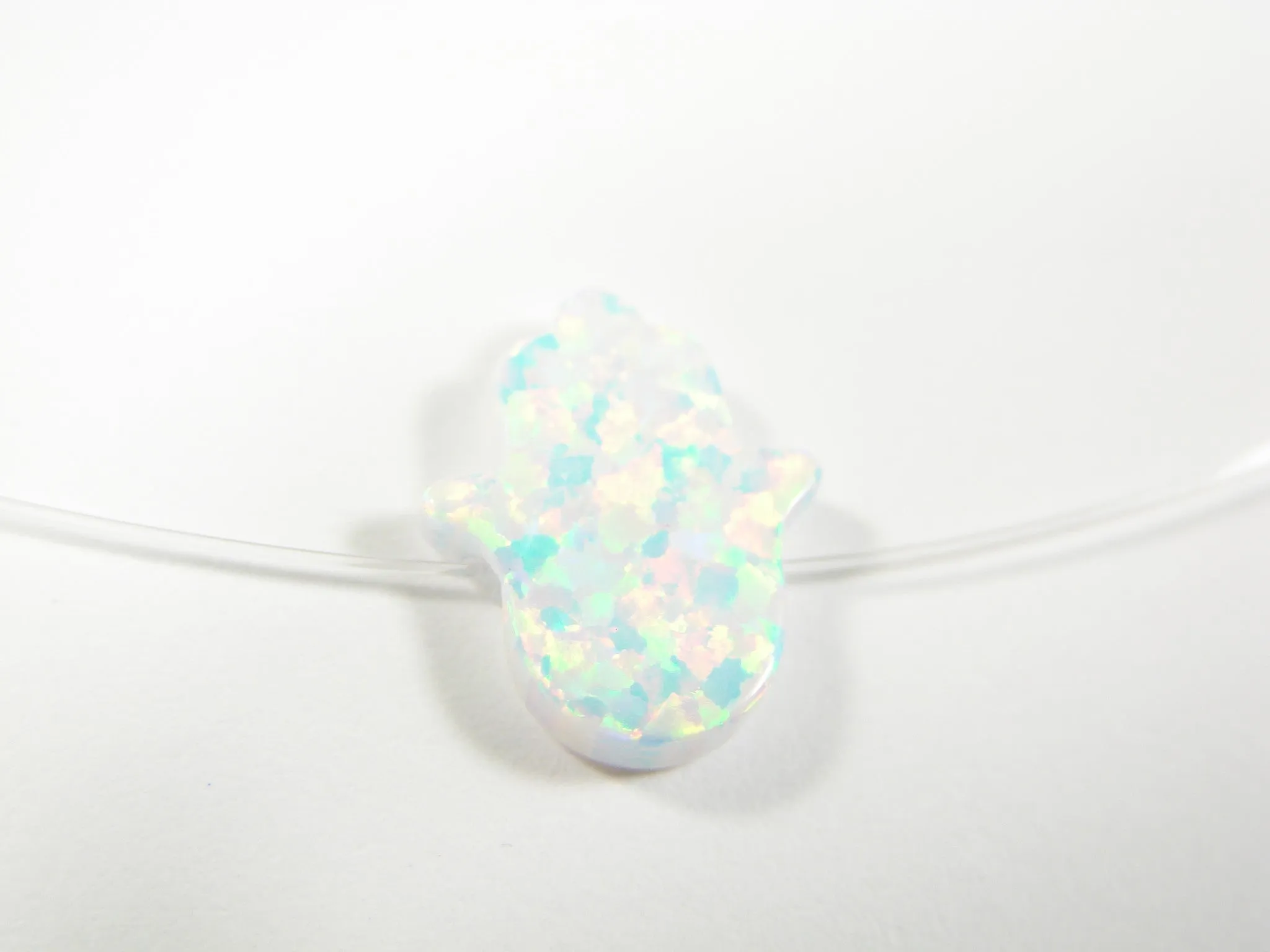 Opal Hamsa Hand Clear Necklace Floating Illusion Pendant