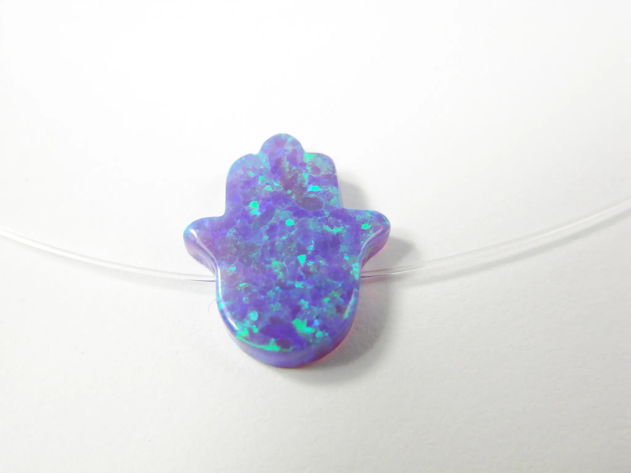 Opal Hamsa Hand Clear Necklace Floating Illusion Pendant