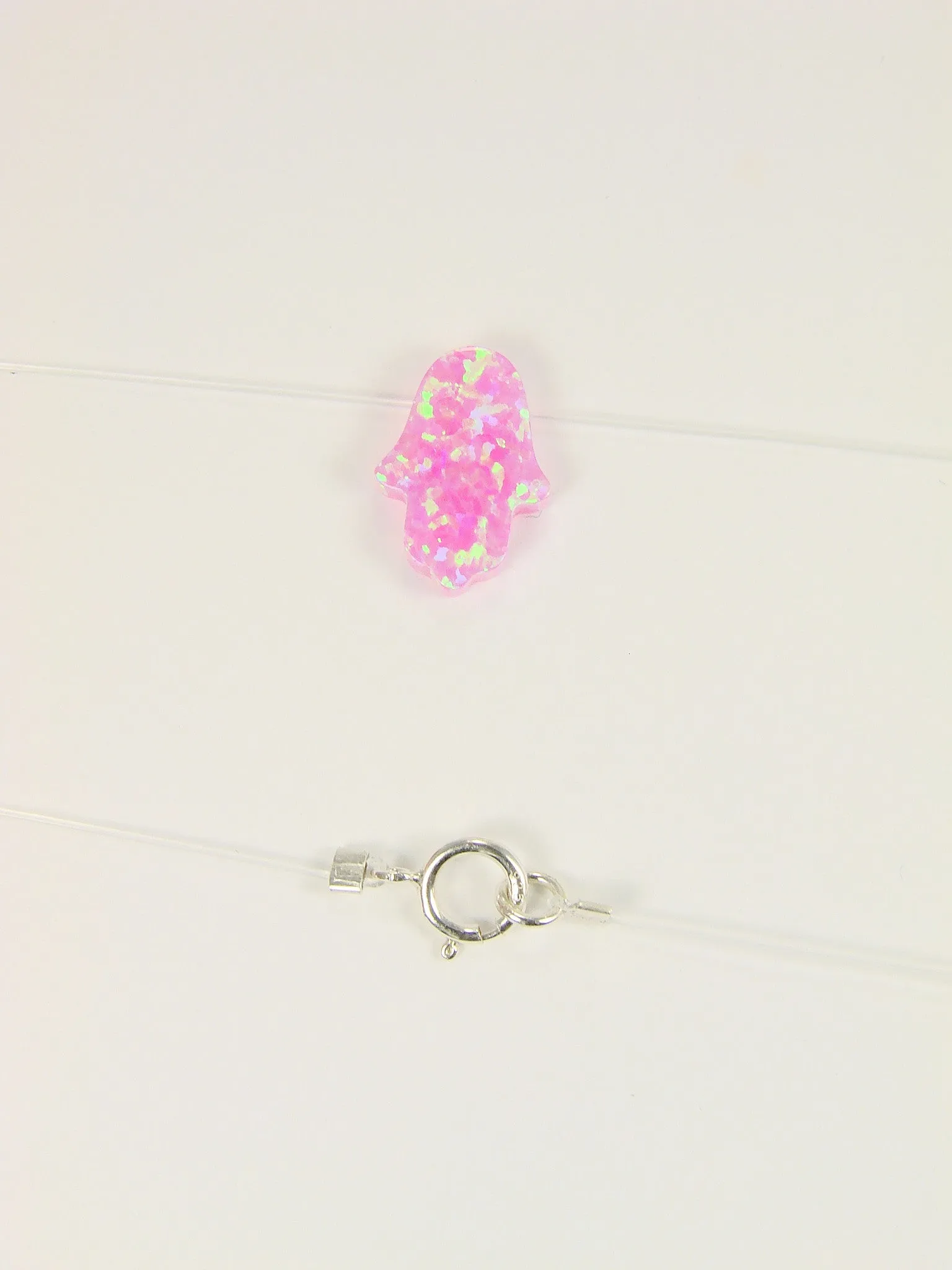 Opal Hamsa Hand Clear Necklace Floating Illusion Pendant