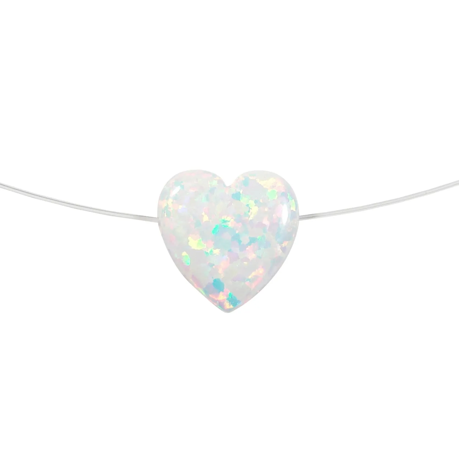 Opal Heart Necklace - Floating Illusion Opal Heart Pendant Fishing Line Choker