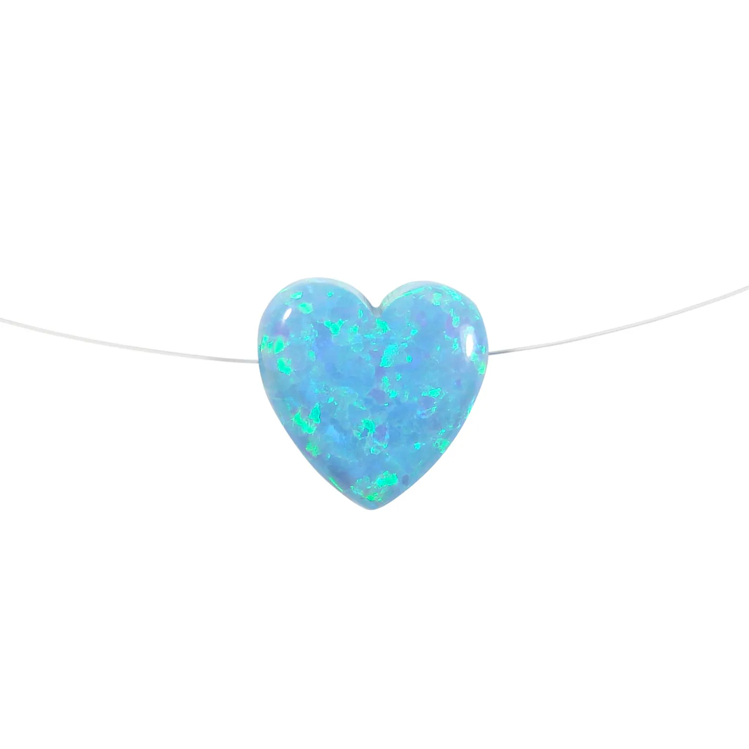 Opal Heart Necklace - Floating Illusion Opal Heart Pendant Fishing Line Choker