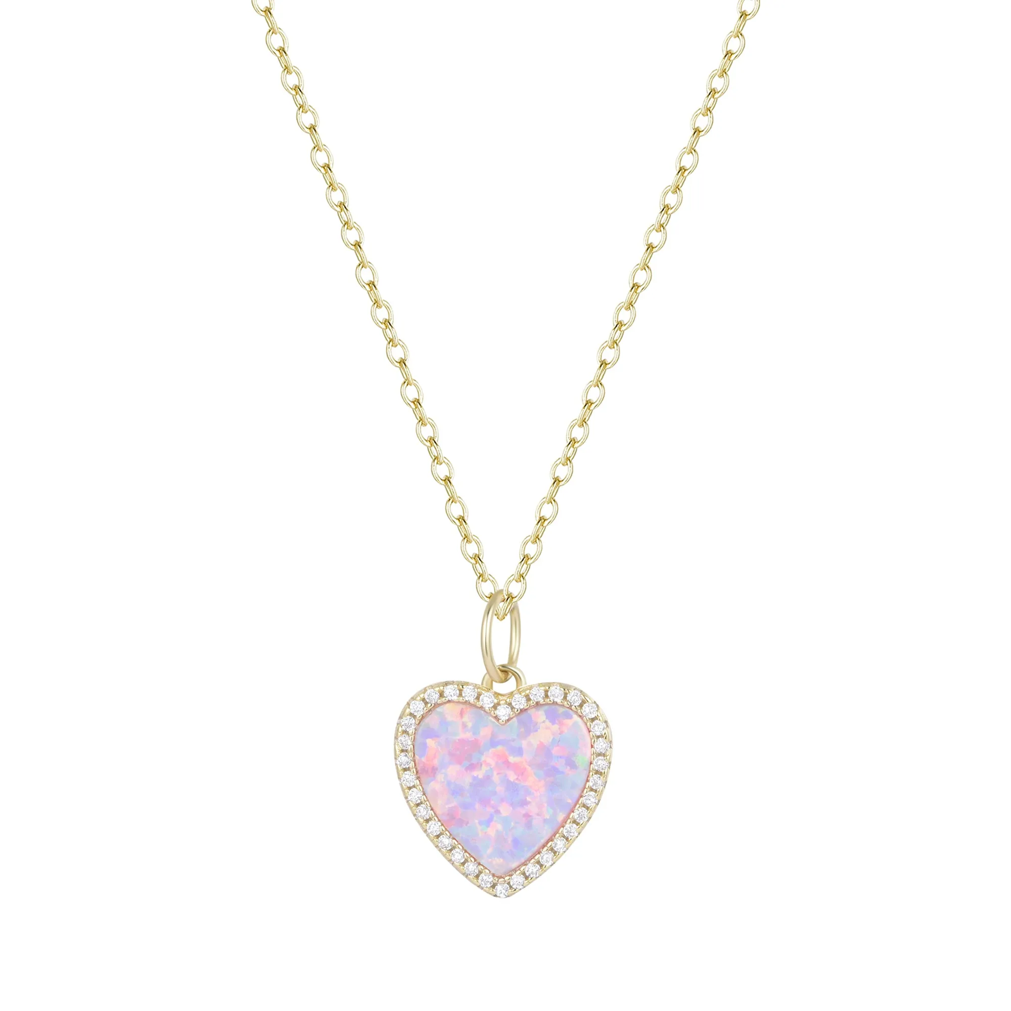 Opal Heart Necklace With Crystals