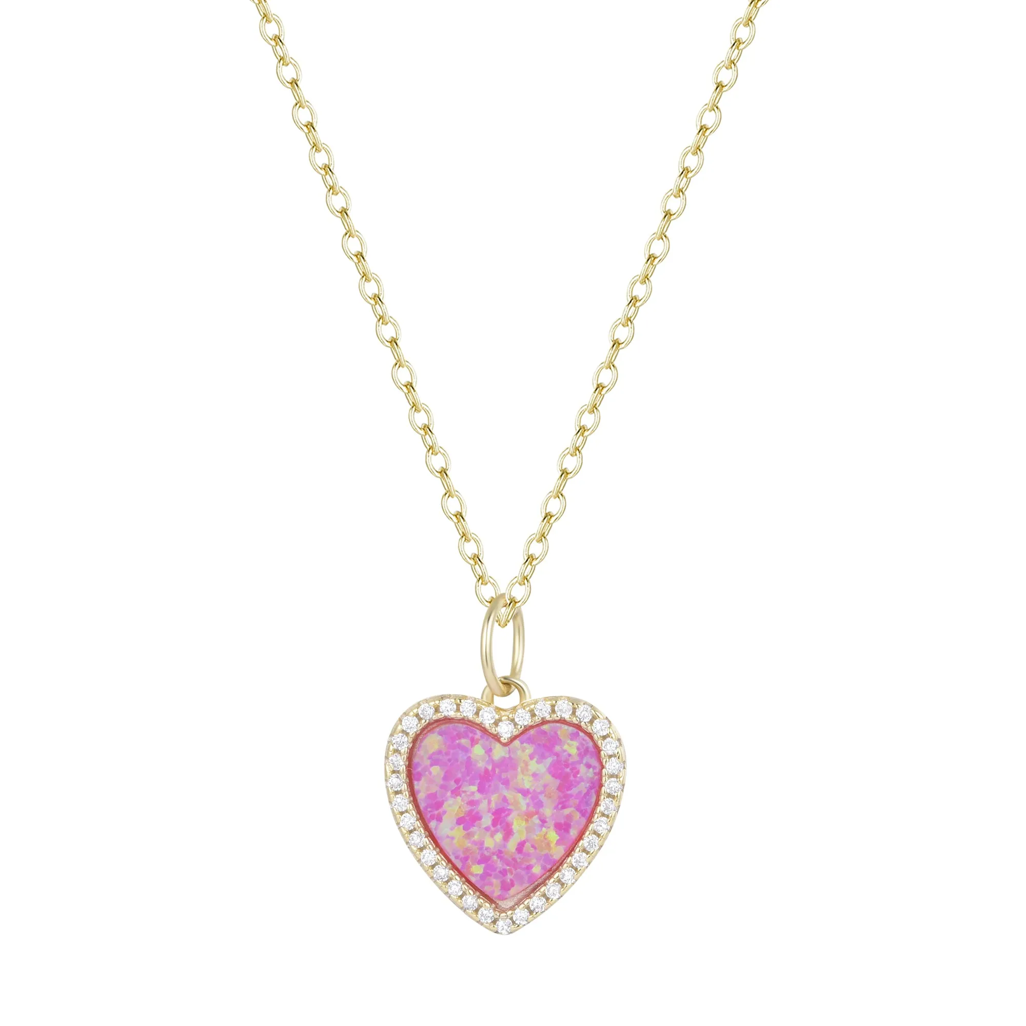 Opal Heart Necklace With Crystals