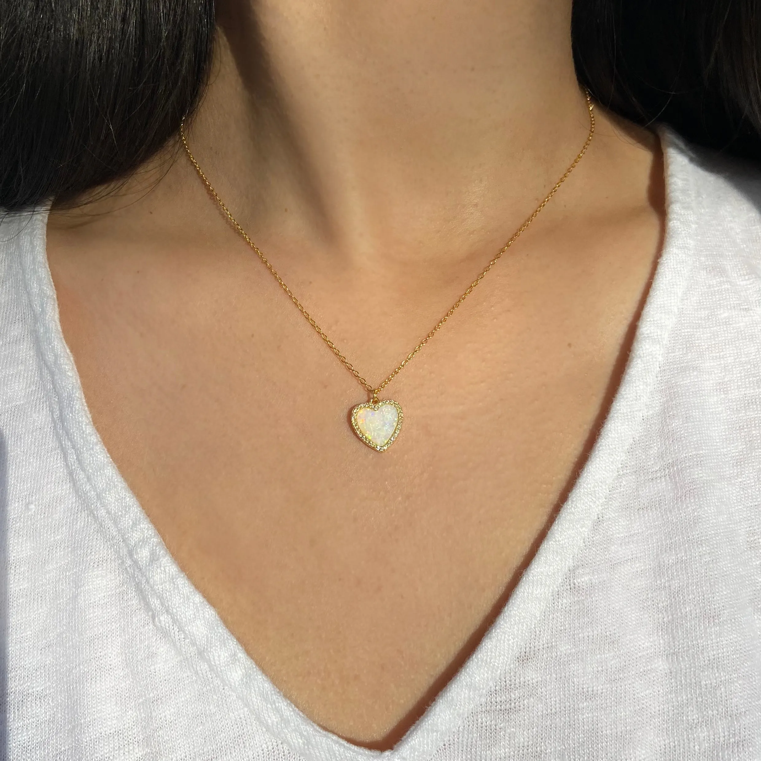 Opal Heart Necklace With Crystals
