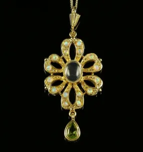 Opal Moonstone Peridot Pendant And Necklace