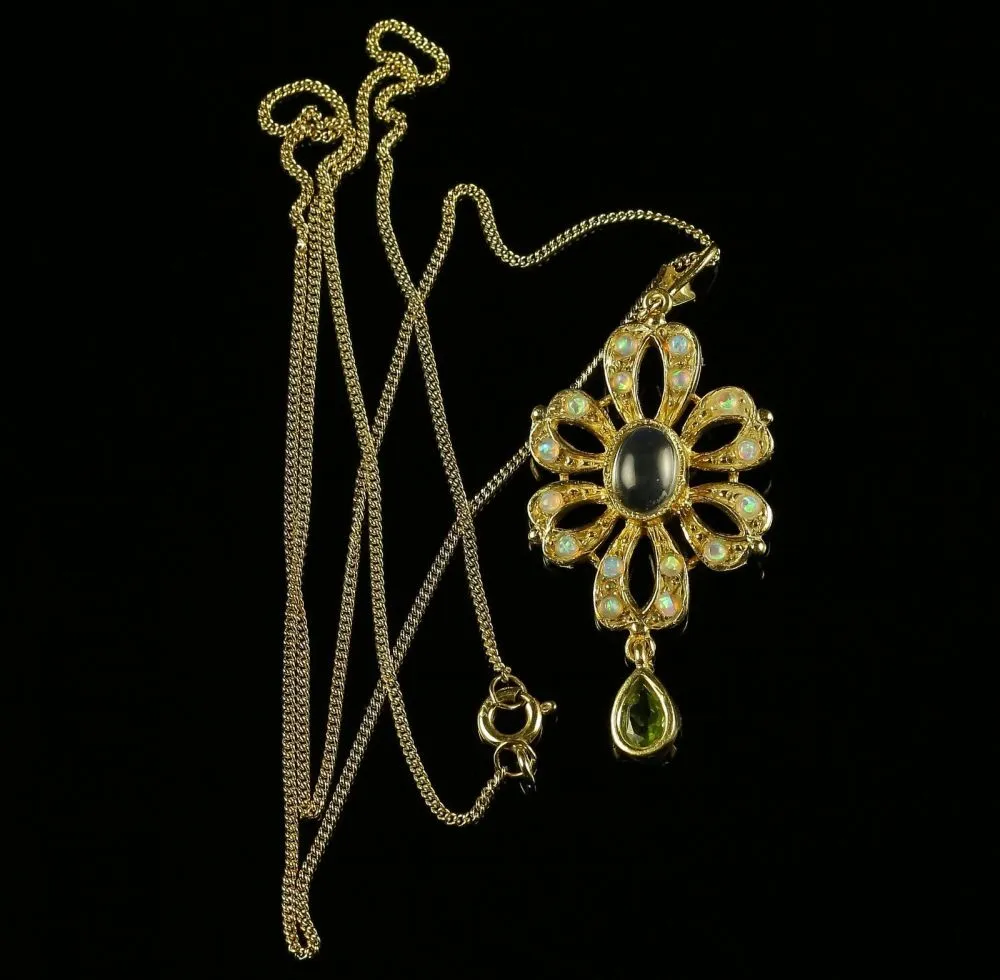 Opal Moonstone Peridot Pendant And Necklace