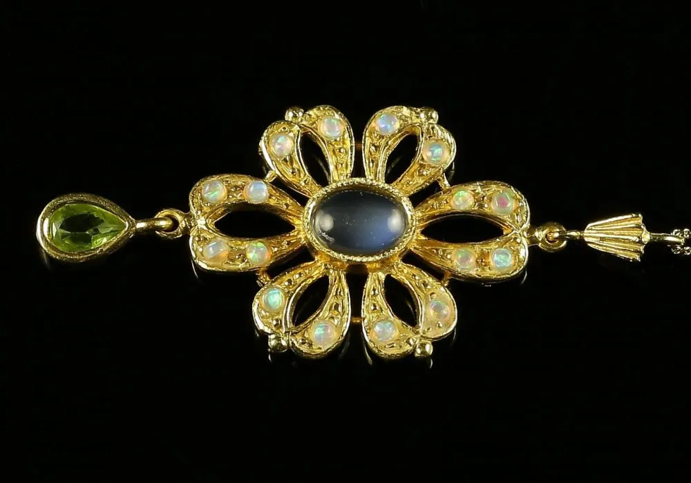 Opal Moonstone Peridot Pendant And Necklace