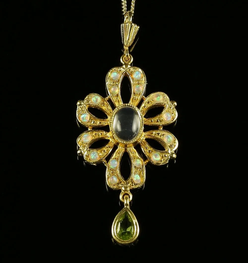 Opal Moonstone Peridot Pendant And Necklace