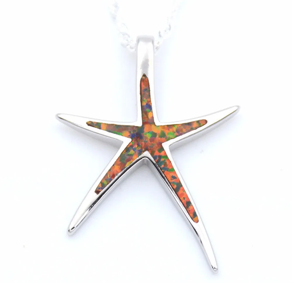 Opal Starfish Pendant Necklace With Wave Chain - Choose Color