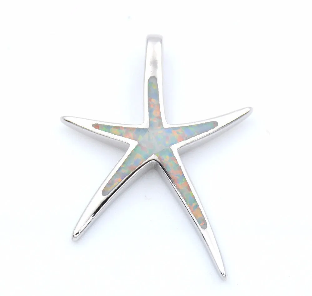 Opal Starfish Pendant Necklace With Wave Chain - Choose Color