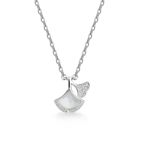 Opal Stone Ginkgo Leaf with Zircon Silver Necklace for Women