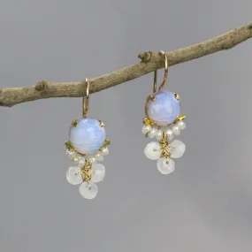 Opalite Pearl Moonstone Clover Earrings