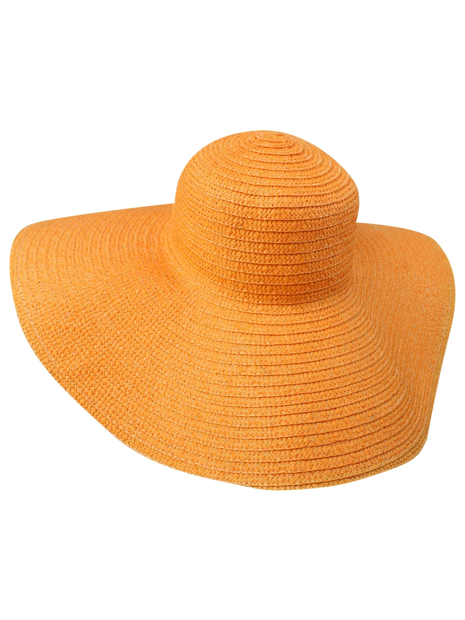 Orange Wide Brim Sun Hat With Satin Bow