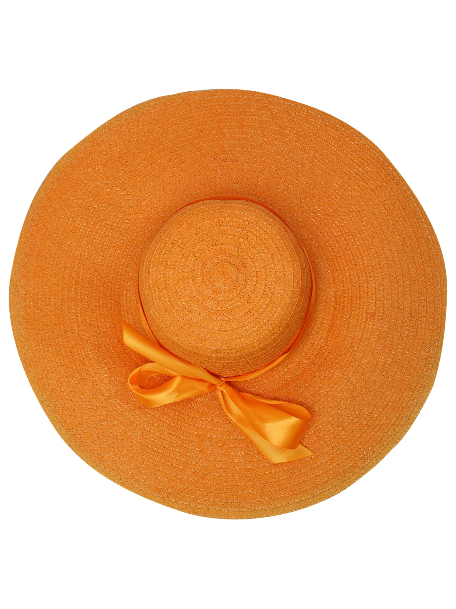 Orange Wide Brim Sun Hat With Satin Bow