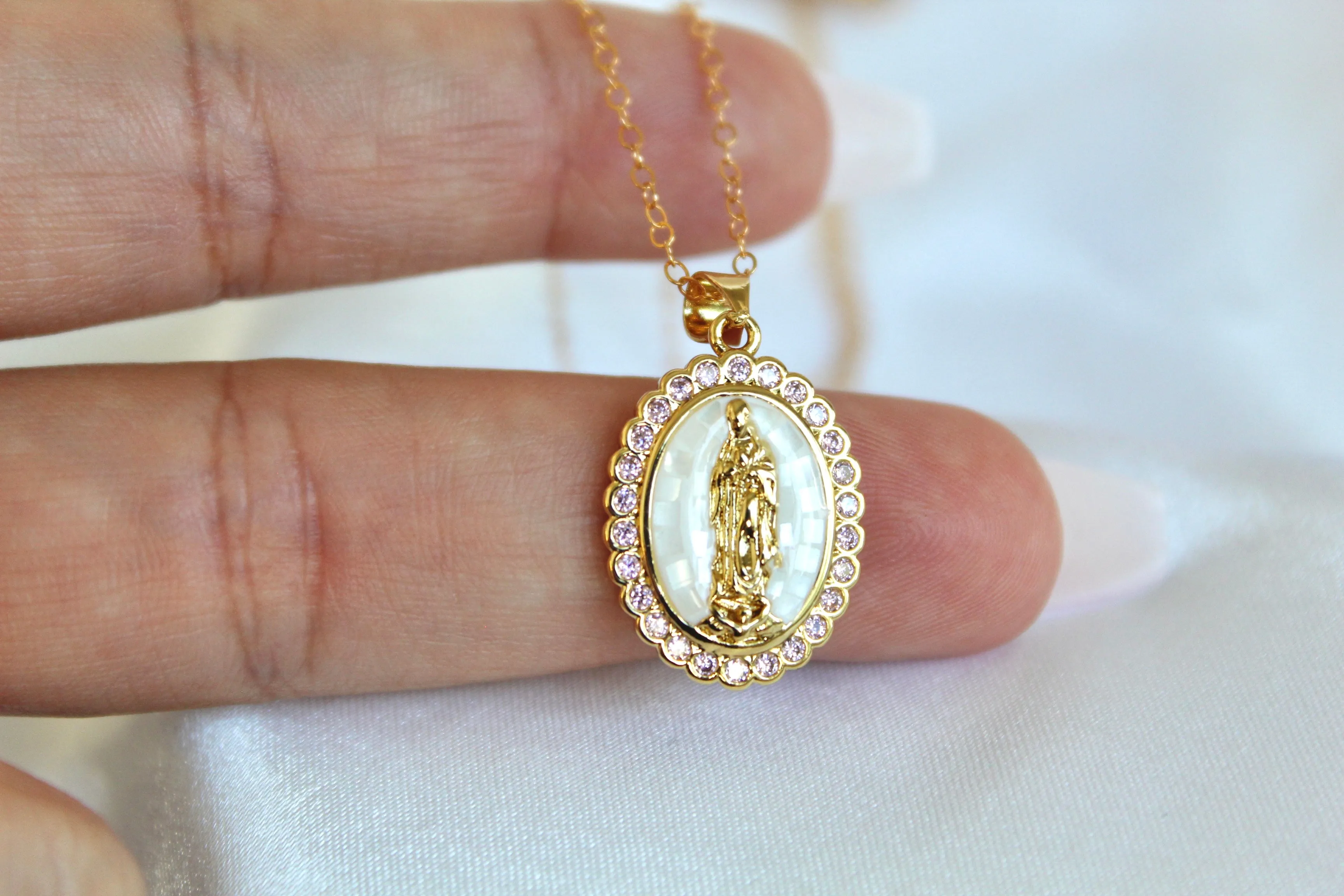 Our Lady of Guadalupe Necklace in White