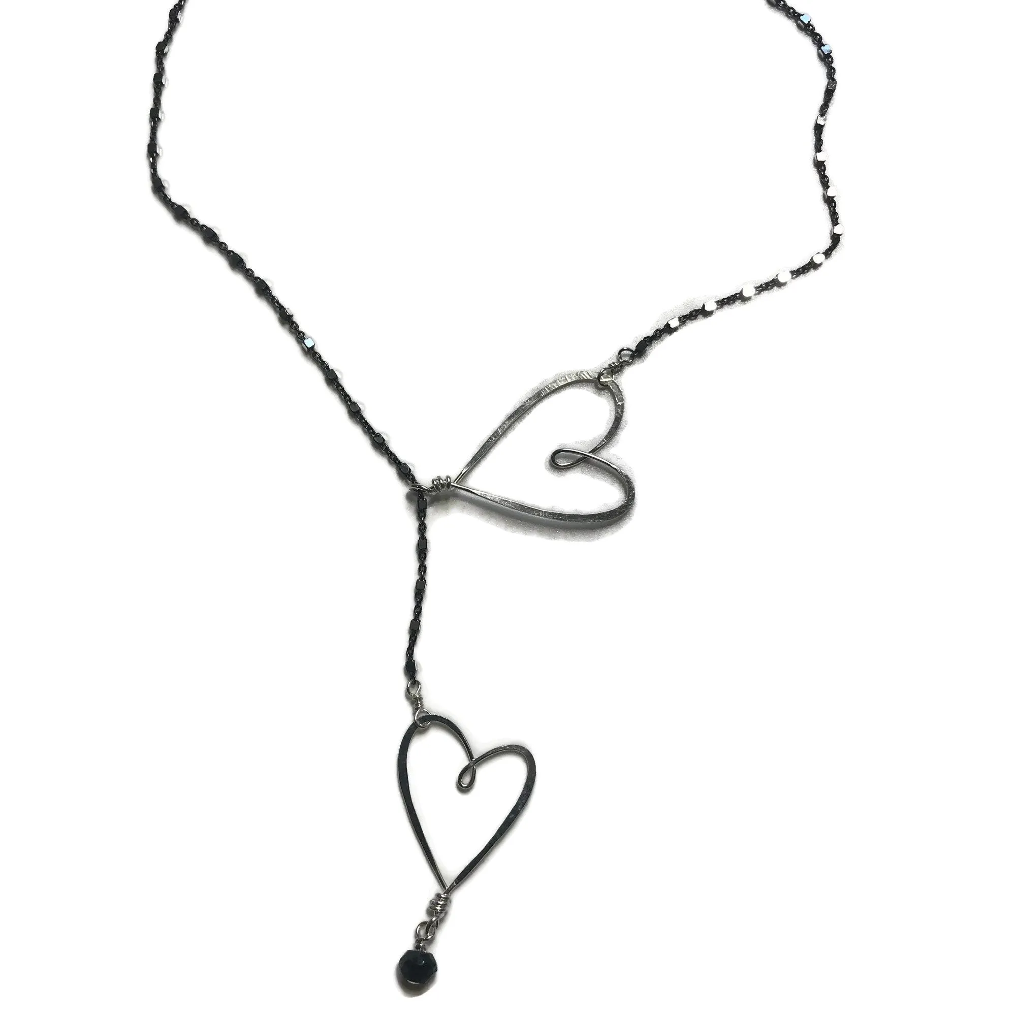 Oxidized 2 Sliding Hearts Necklace