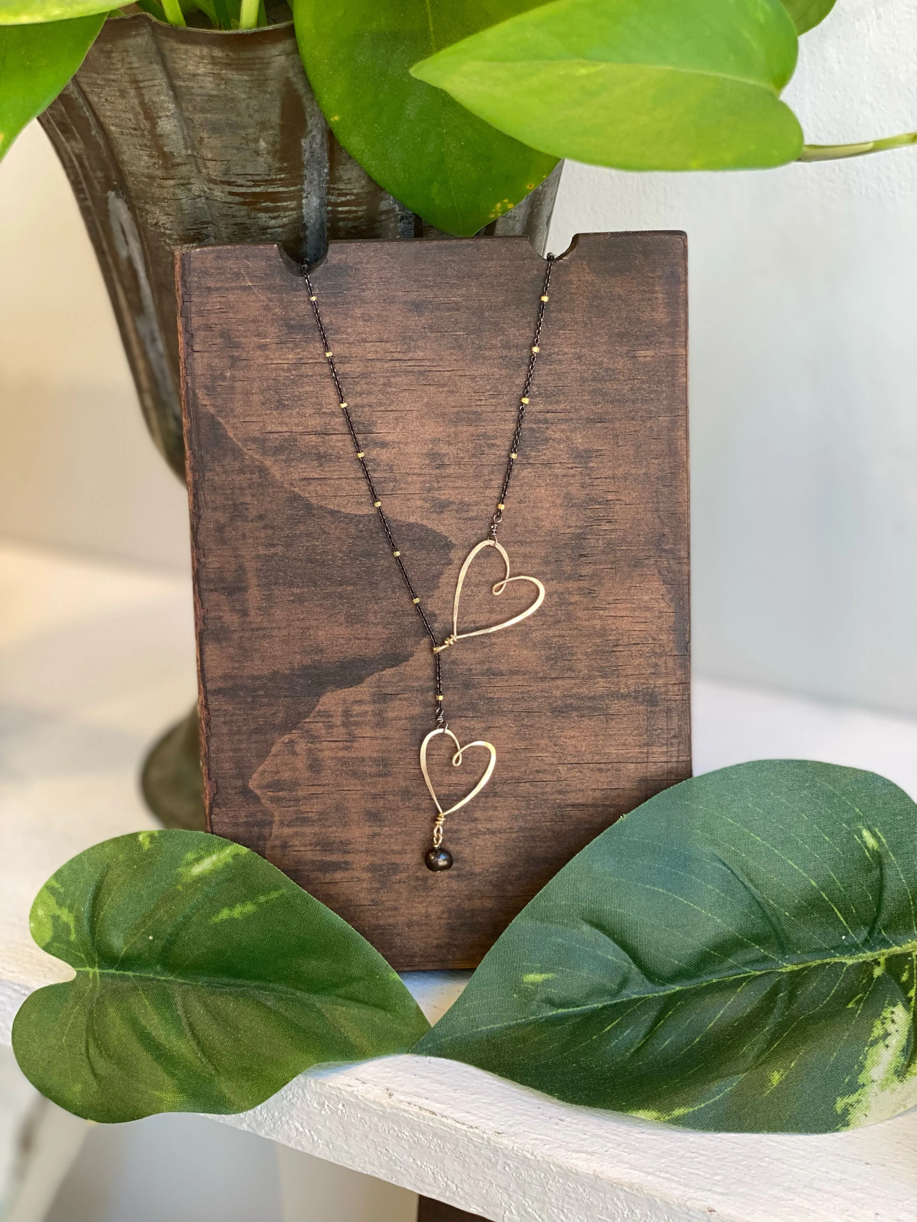 Oxidized 2 Sliding Hearts Necklace