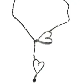Oxidized 2 Sliding Hearts Necklace