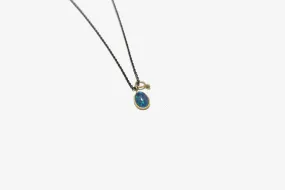 Oxidized Silver Opal   Diamond Necklace