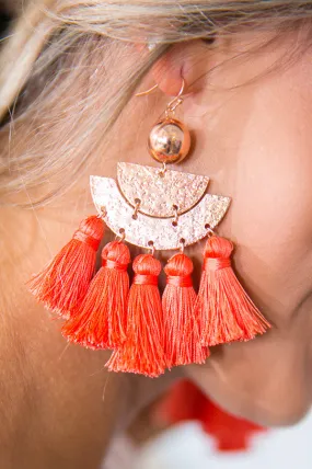 Party In Palm Springs Tassel Earrings In Neon Coral