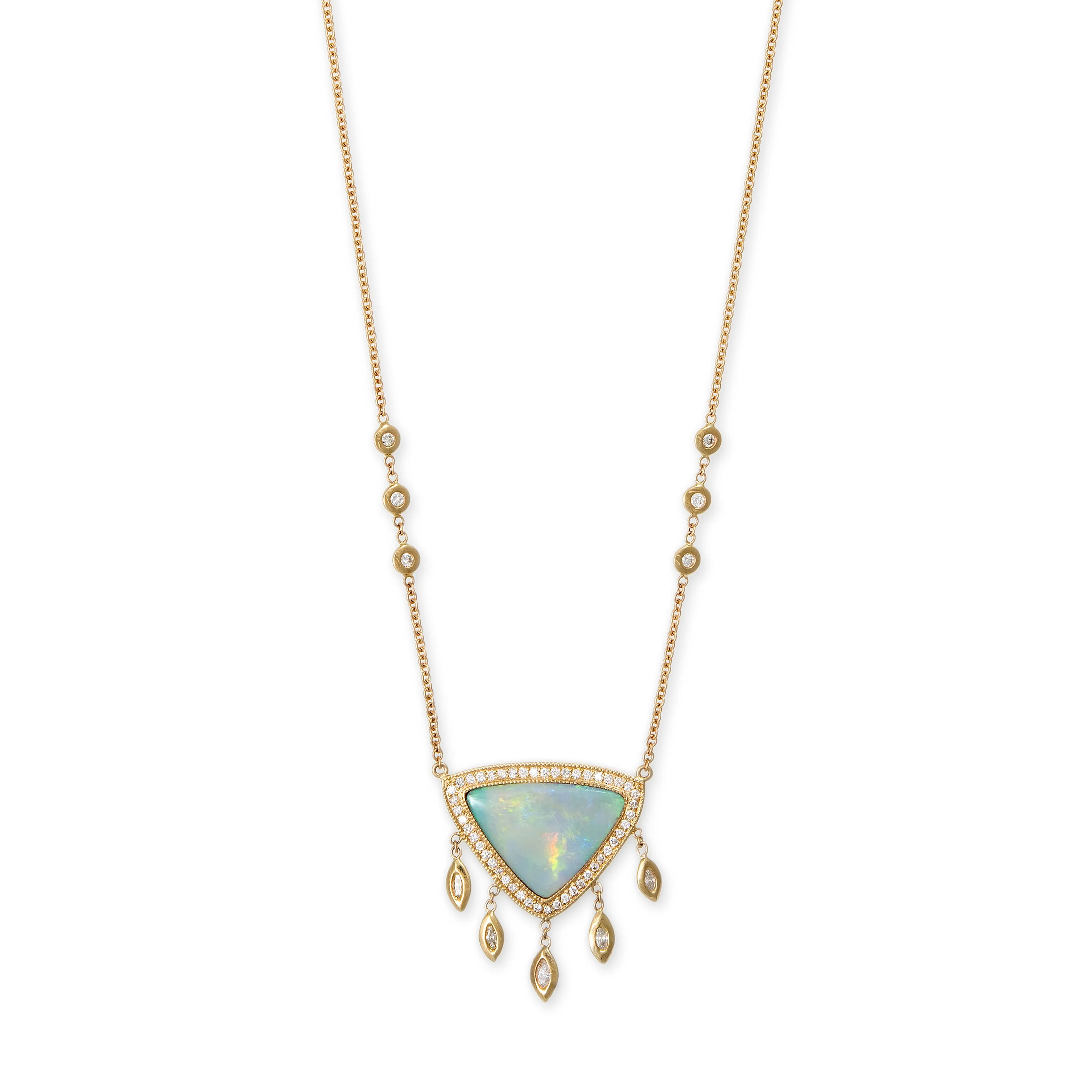 PAVE OPAL TRILLION   5 MARQUISE DIAMOND SHAKER NECKLACE