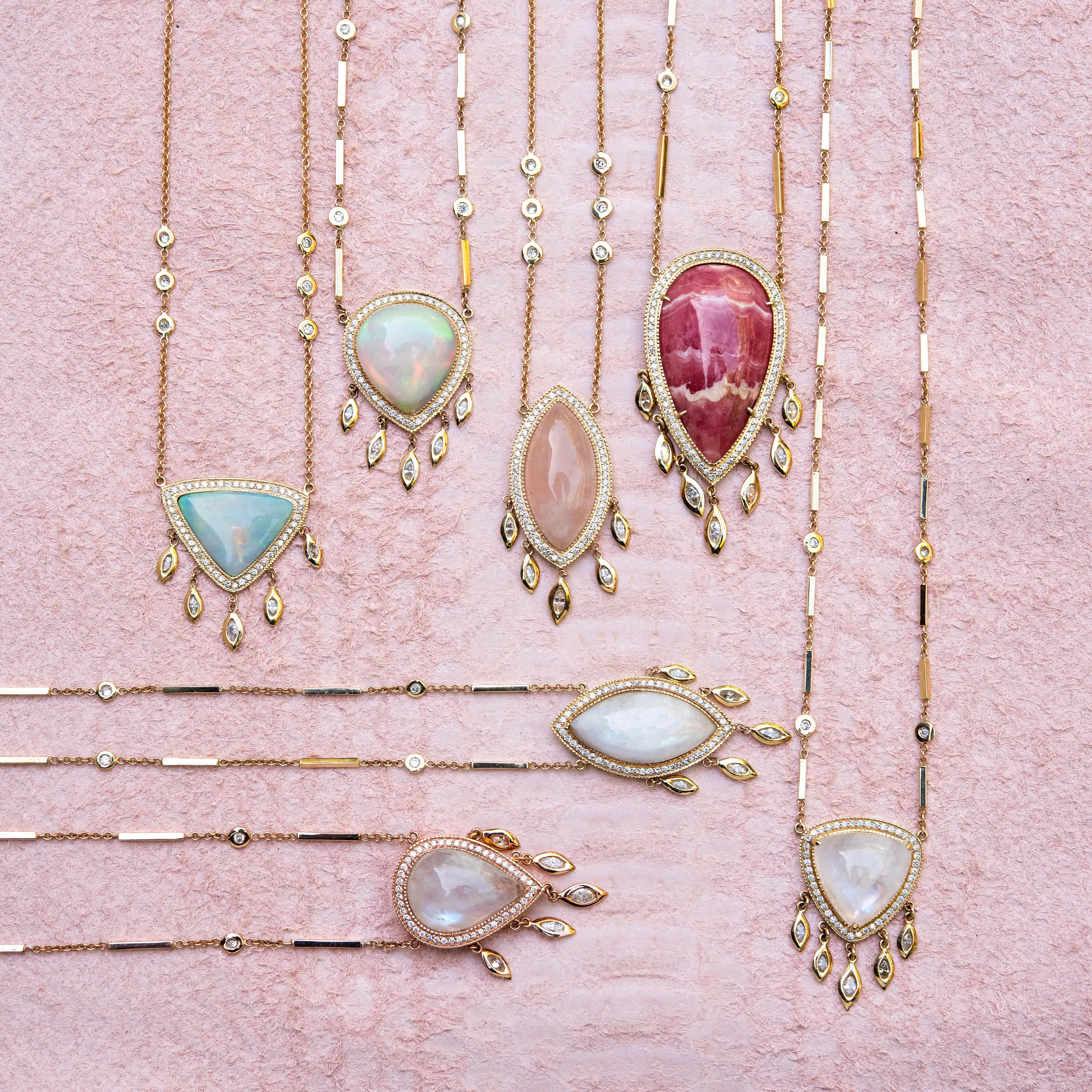 PAVE OPAL TRILLION   5 MARQUISE DIAMOND SHAKER NECKLACE