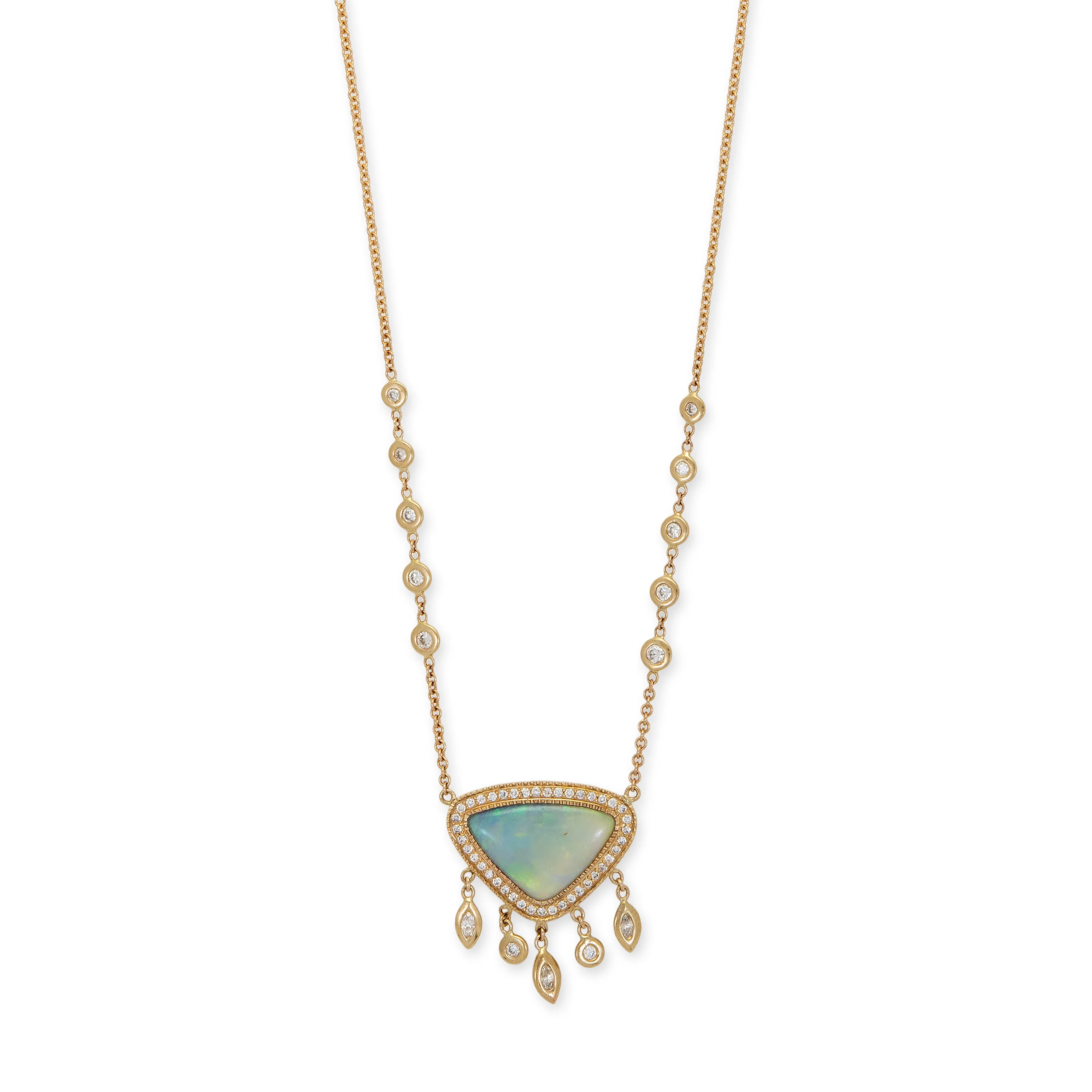 PAVE OPAL TRILLION   MARQUISE   ROUND DIAMOND SHAKER NECKLACE
