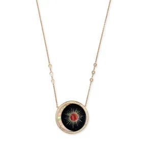 PAVE ROUND ONYX   OPAL CRESCENT MARS BURST INLAY NECKLACE