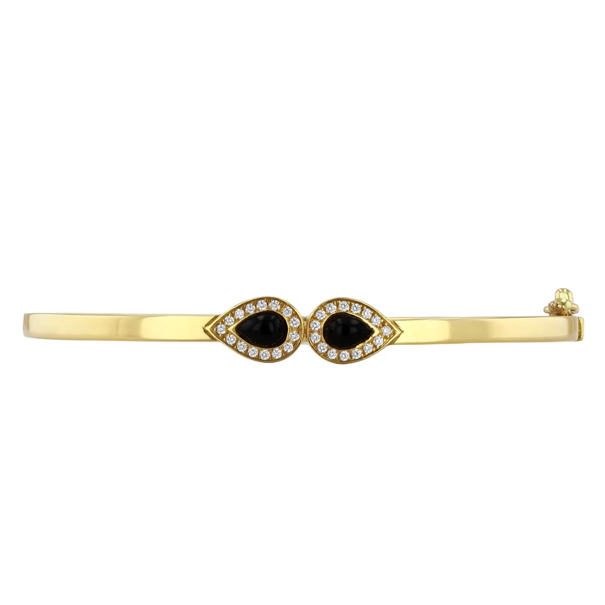 Pear Onyx and Diamond Halo Bangle | Pre-Loved | 18K Yellow Gold